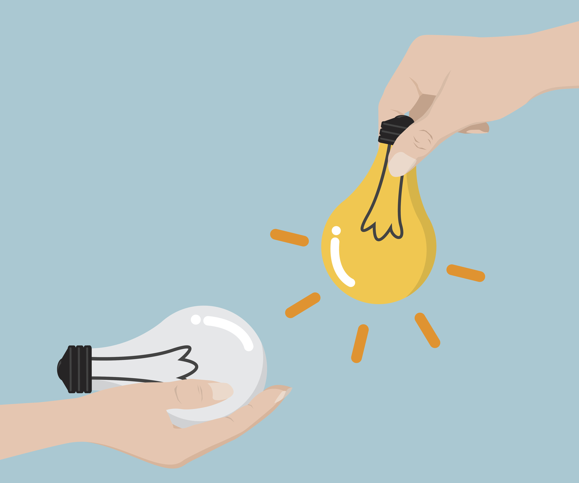 Hand Exchange Bulb Idea Vector Illustration